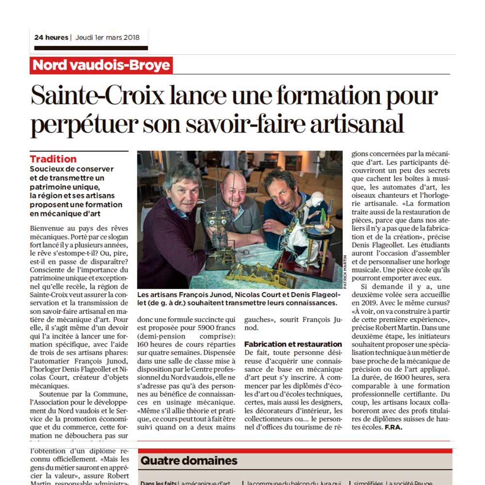 Sainte-Croix lance une formation pour perpétuer son savoir-faire artisanal