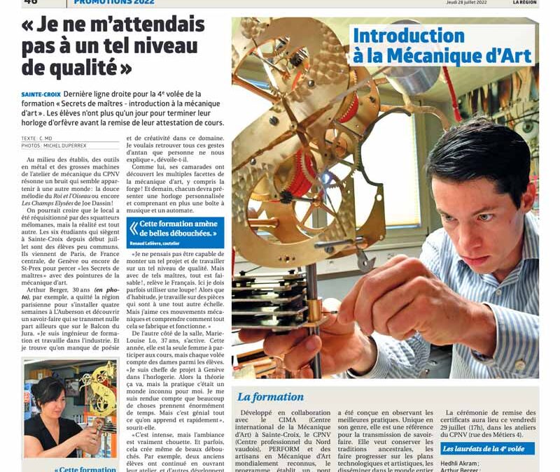 Dernière ligne droite pour la 4e volée de la formation «Secrets de maîtres»