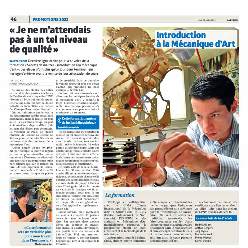 Dernière ligne droite pour la 4e volée de la formation «Secrets de maîtres»