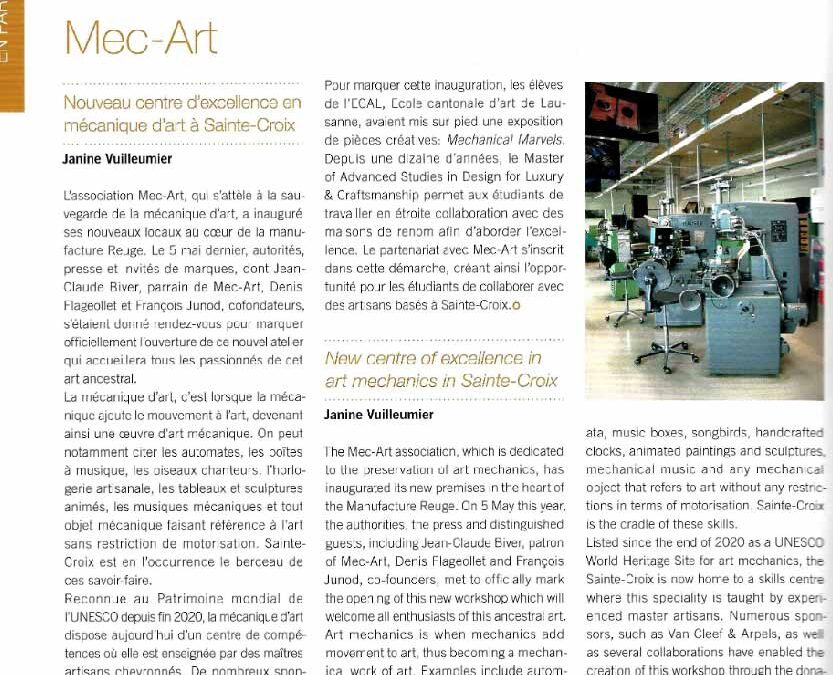 Nouveau centre d&rsquo;excellence en mécanique d&rsquo;art à Sainte-Croix