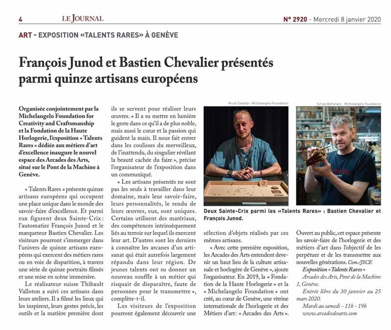 François Junod et Bastien Chevalier présentés parmi quinze artisans europeens