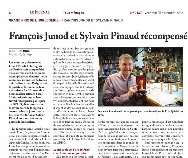 François Junod et Sylvain Pinaud récompensés