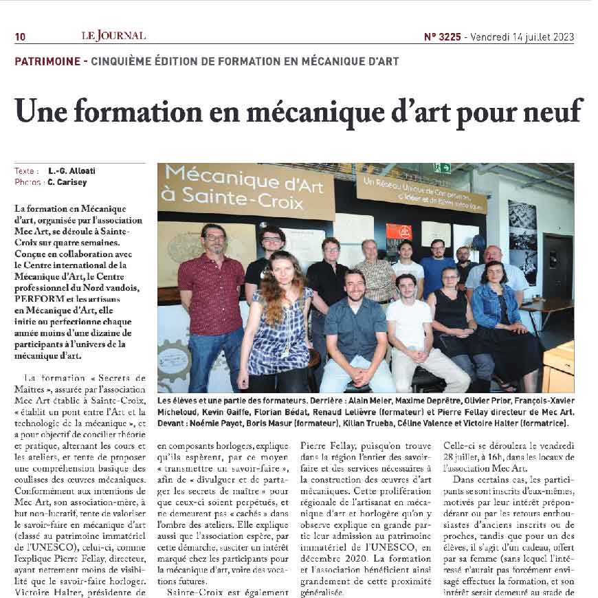 Une formation en mécanique d’art pour neuf