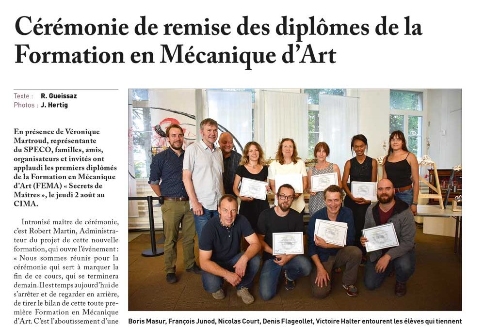 Cérémonie de remise des diplômes de la Formation en Mécanique d&rsquo;Art