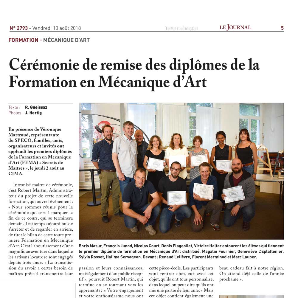 Cérémonie de remise des diplômes de la Formation en Mécanique d&rsquo;Art