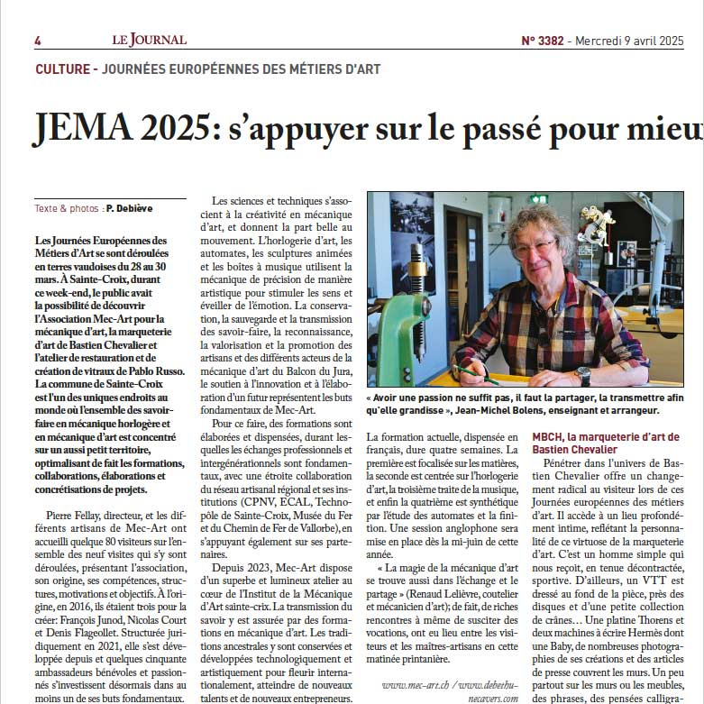 Les Journées Européennes des Métiers d&rsquo;Art à Ste-Croix