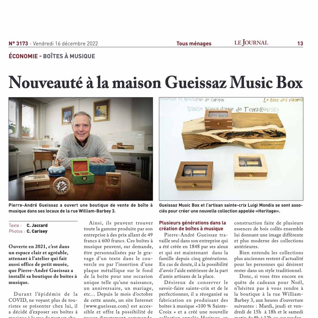 Nouveauté à la maison Gueissaz Music Box