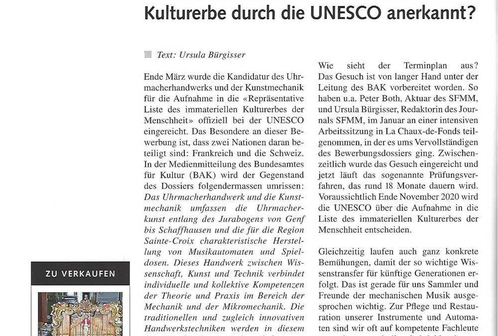 Werden das Uhrmacherhandwerk und die Kunstmechanik bald ais immaterielles Kulturerbe durch die UNESCO anerkannt?
