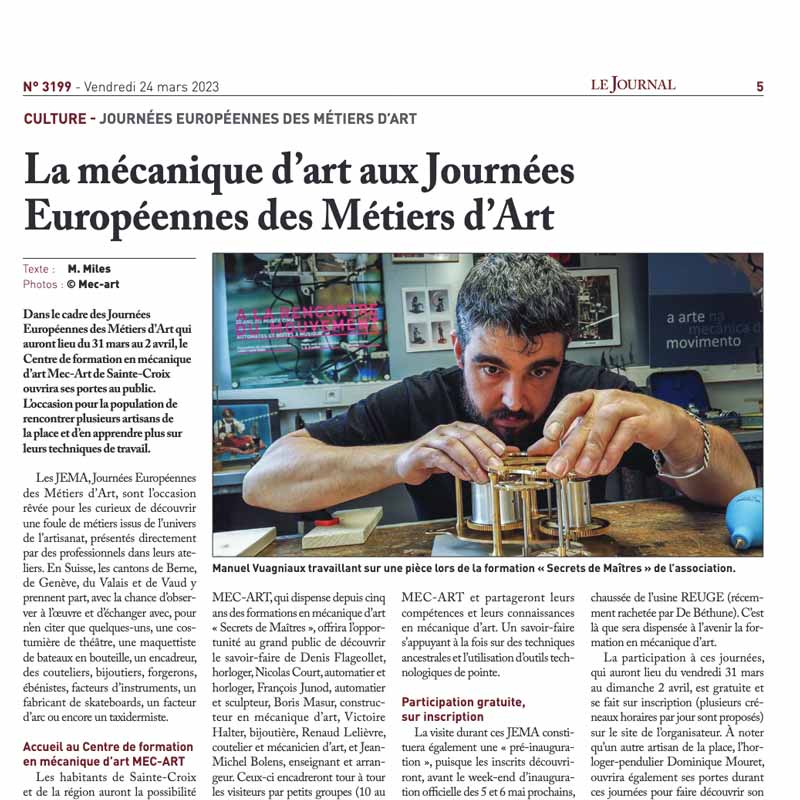 La mécanique d’art aux Journées Européennes des Métiers d’Art